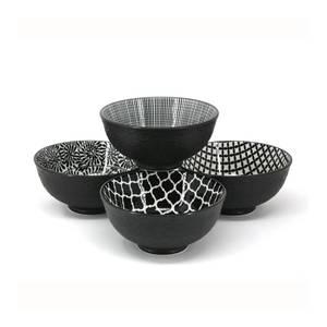 Small Bowls, 4 Assorted Patterns - Black / White