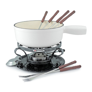 Lugano 9-Pc Cast Iron Fondue Set - Matte White