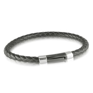 Stainless Steel Black IP Leather Bracelet