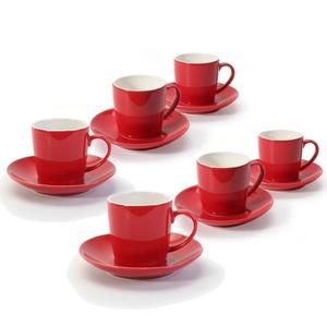 Espresso Cups with Saucers - Set of 6 - Red