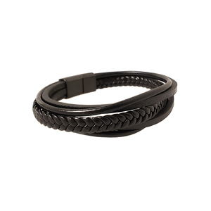 Stainless Steel and Leather Bracelet - Black