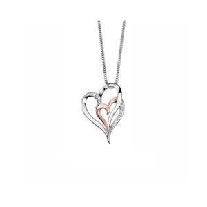 Diamond Double Heart Pendant in 10K White & Rose Gold (0.035 CT. W.T.)