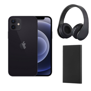 iPhone 12 64GB - Black with Headphones and Power Bank
