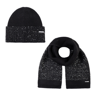 Sequin Links Scarf and Cuff Hat Box Set - Black