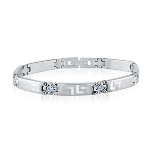 Stainless Steel Blue Stone Greek Key Ladies Bracelet