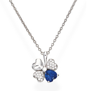 Necklace Quadricuore Rhodium and Zircons White and Blue