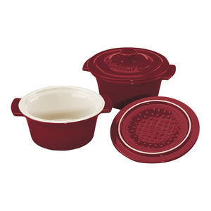 Set of 2 Mini Round Covered Cocottes - Red