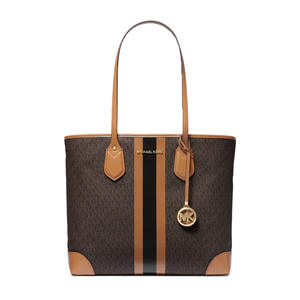 Eva Large Logo Stripe Tote Bag - Brown