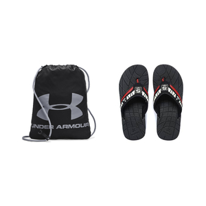 Ozsee Sackpack - Black with Mens Flip Flops - Black / Red - Size 10