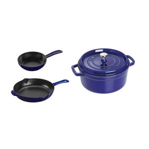Round Cocotte and 2-Piece Cast Iron Frying Pan Set