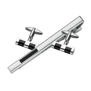Minimalist Black Onyx Cuff Links and Tie Clip Set