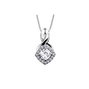 White Zircon and Diamond Pendant In 10K White Gold (0.08 CT. T.W.)