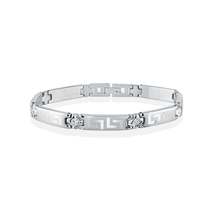 Stainless Steel White Stone Greek Key Ladies Bracelet