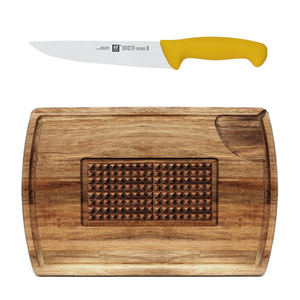 Twin Master Butcherâs Knife with Natural Living Acacia Multi-Function Carving Board