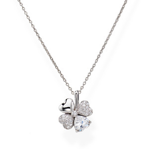 Quadricuore Necklace Rhodium and White and Ruby Cubic Zirconia