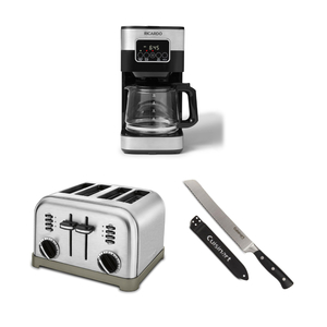 Metal Classic 4-Slice Toaster with Programmable Coffee Maker and 8 Inch Bread Knife