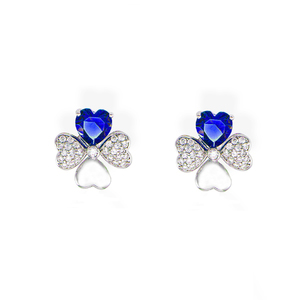Quadricuore - 4 Leaf Heart Earrings with White and Blue Zirconia