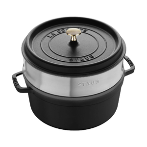 Cast Iron Cocotte Round with Steamer 5.5 qt./5.2 L - Black