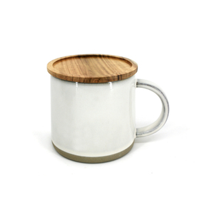 Reactive Mug with Acacia Lid - White