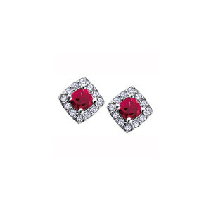 Ruby 10K White Gold Earrings with 0.12 CT. T.W. Diamonds
